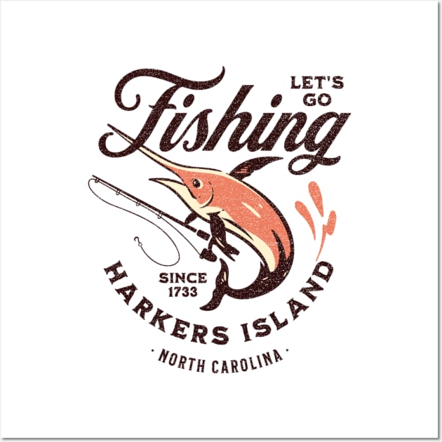 Harkers Island, NC Fishing Summer Vacation Wall Art by Contentarama